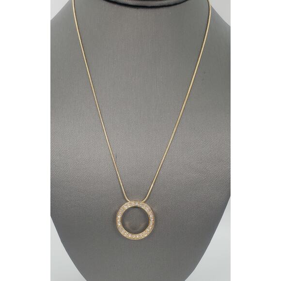 Vintage BM Creations NY Circle of Life Goldtone Rhinestone Pendant Necklace - Picture 3 of 6